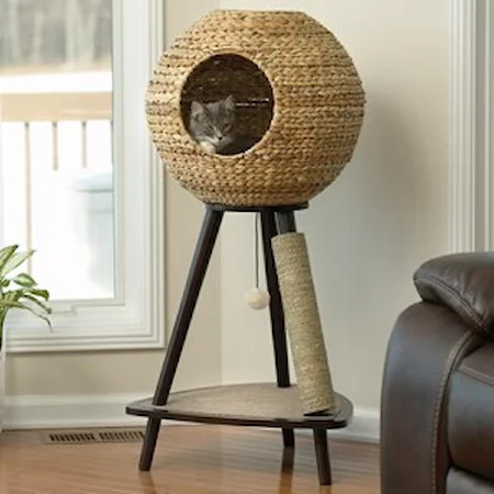 Wicker Natural Sphere Cat Tower with Cushion